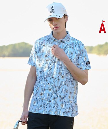 【吸水速乾】UVフラワータイポ半袖ポロシャツ