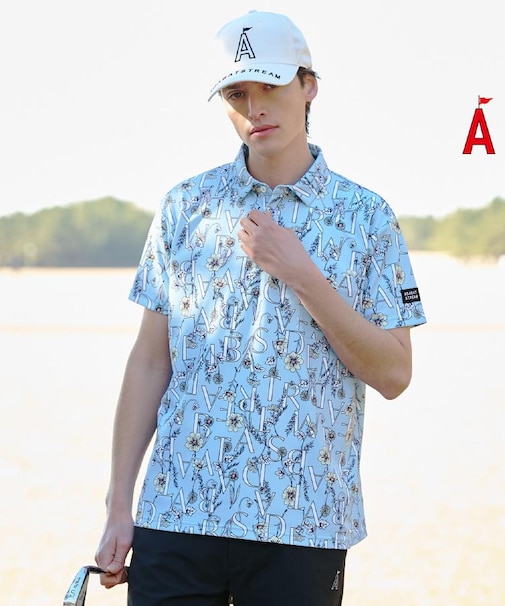 【吸水速乾】UVフラワータイポ半袖ポロシャツ