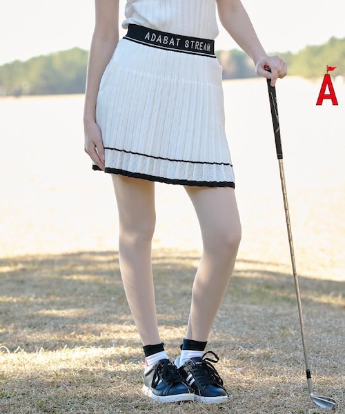 【新品タグ付】アダバット ニットスカート 白 L 定価29700円 ラインニットプリーツスカート｜アダバットストリームの通販｜&mall