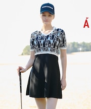 ジオメトリックニットポロワンピース