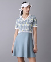 ジオメトリックニットポロワンピース