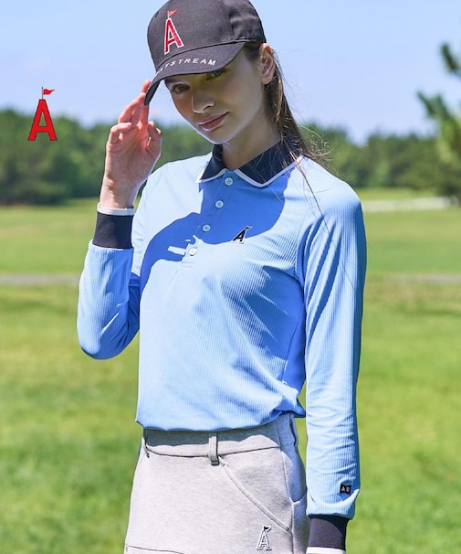 リブジャージクレリック長袖ポロシャツ