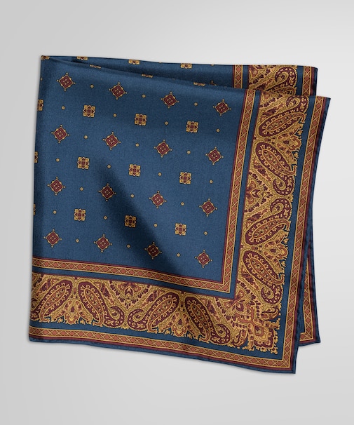 シルクツイル スクエアメダリオンプリント ポケットスクエア