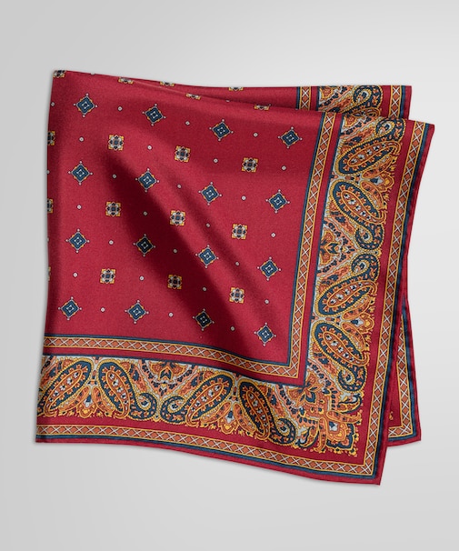 シルクツイル スクエアメダリオンプリント ポケットスクエア