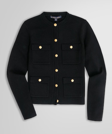 ミラノリブ ゴールドボタン ノーカラーニットジャケット