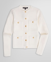 ミラノリブ ゴールドボタン ノーカラーニットジャケット