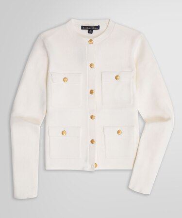 ミラノリブ ゴールドボタン ノーカラーニットジャケット