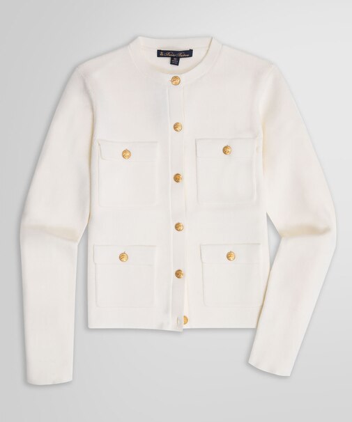 ミラノリブ ゴールドボタン ノーカラーニットジャケット