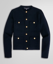 ミラノリブ ゴールドボタン ノーカラーニットジャケット