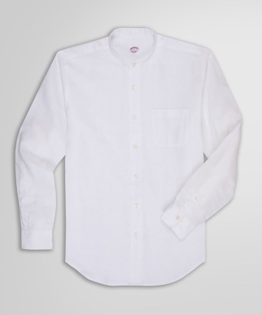 リネン バンドカラー カジュアルシャツ