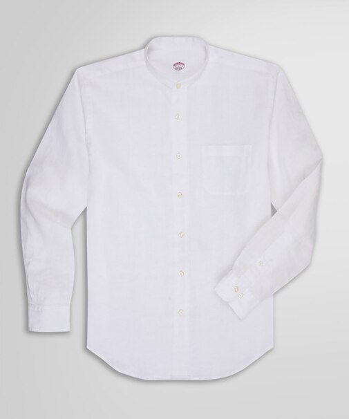 リネン バンドカラー カジュアルシャツ