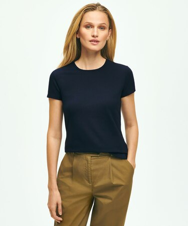 コットン/レーヨン ストレッチピケ Tシャツ