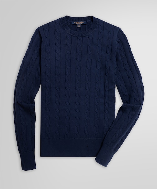 スーピマコットン ケーブルクルーネックセーター