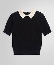 キュプラ/コットン バイカラー ポロセーター