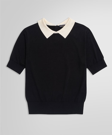 キュプラ/コットン バイカラー ポロセーター