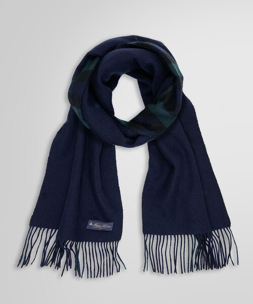 カシミヤ ソリッド/ブラックウォッチ ダブルフェイス マフラー