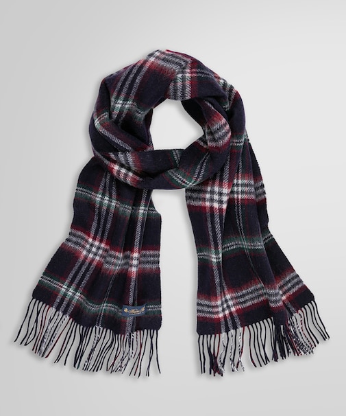 カシミヤ タータンチェック/ソリッド ダブルフェイス マフラー