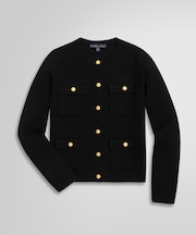 ロングスリーブ ミラノリブ ゴールドボタン ノーカラーニットジャケット