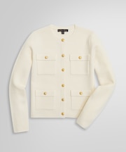 ロングスリーブ ミラノリブ ゴールドボタン ノーカラーニットジャケット