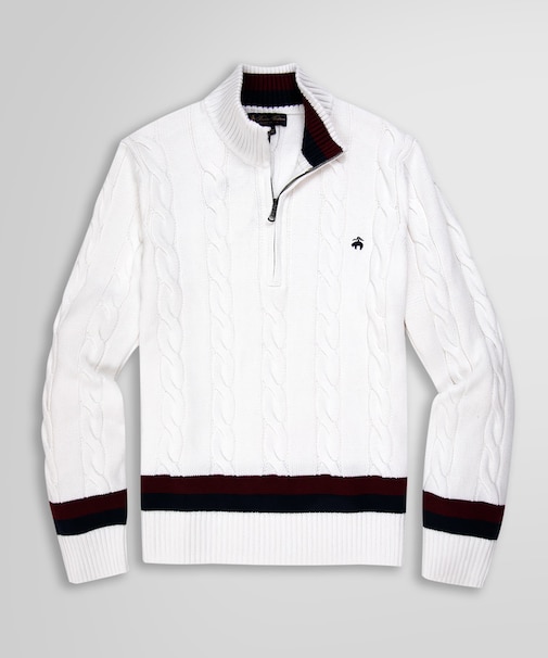 スーピマコットン ケーブル ハーフジップ モックネック テニスセーター