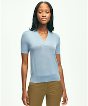 シルク/レーヨン ショールカラー ショートスリーブセーター