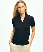 シルク/レーヨン ショールカラー ショートスリーブセーター