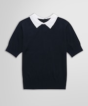 キュプラ/コットン バイカラー ポロセーター