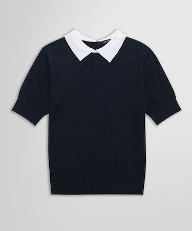 キュプラ/コットン バイカラー ポロセーター