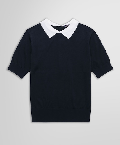 キュプラ/コットン バイカラー ポロセーター