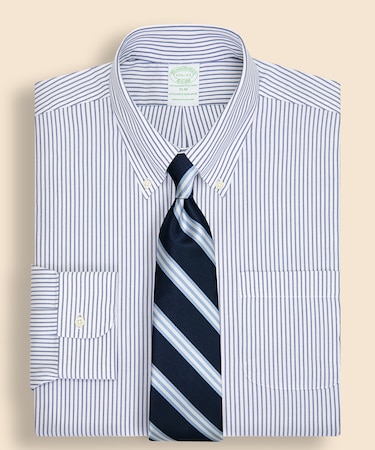 Brooks Brothers Explorer ストレッチコットンブレンド ストライプ ドレスシャツ Slim Fit