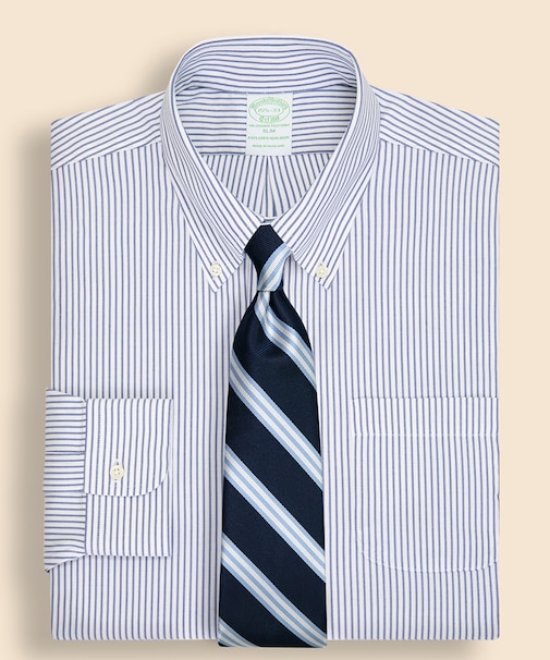 Brooks Brothers Explorer ストレッチコットンブレンド ストライプ ドレスシャツ Slim Fit