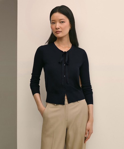 シルク／レーヨン　ナローリボンタイ　カーディガン