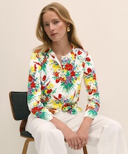 コットン　フラワープリント　クルーネック　カーディガン