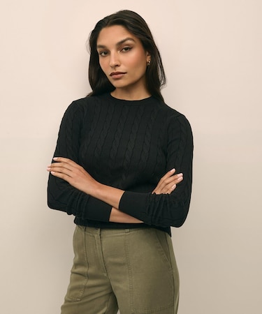 スーピマコットン ケーブル クルーネックセーター