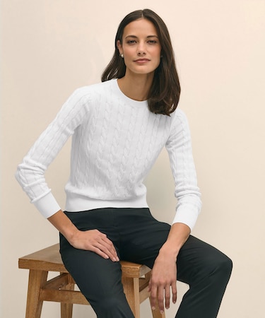 スーピマコットン ケーブル クルーネックセーター