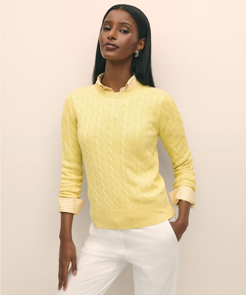 スーピマコットン ケーブル クルーネックセーター