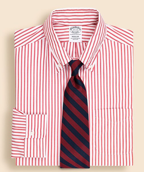 スーピマコットン　ボールドストライプ　ドレスシャツ　Regular Fit　Made in USA