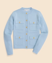 ミラノリブ ゴールドボタン ノーカラーニットジャケット