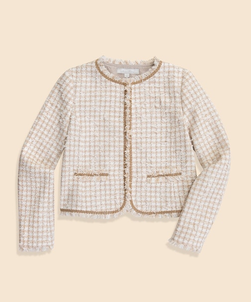 コットンブレンド ファンシーツイード ノーカラージャケット