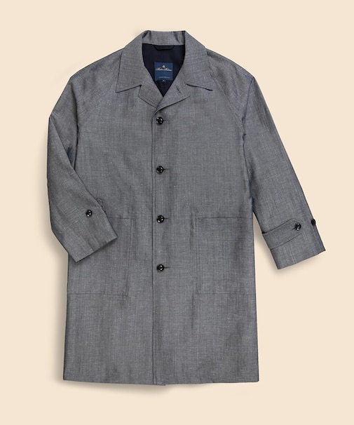 ウール/リネン ダンガリー ステンカラーコート