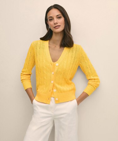 リネン ケーブル Vネックカーディガン