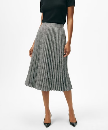 ポリエステルブレンド グレンチェック ミディプリーツスカート