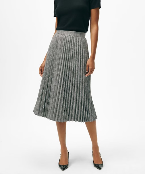 ポリエステルブレンド グレンチェック ミディプリーツスカート