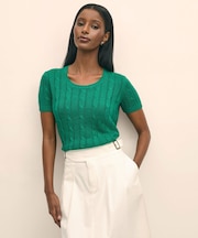 リネン　ケーブル　ショートスリーブセーター