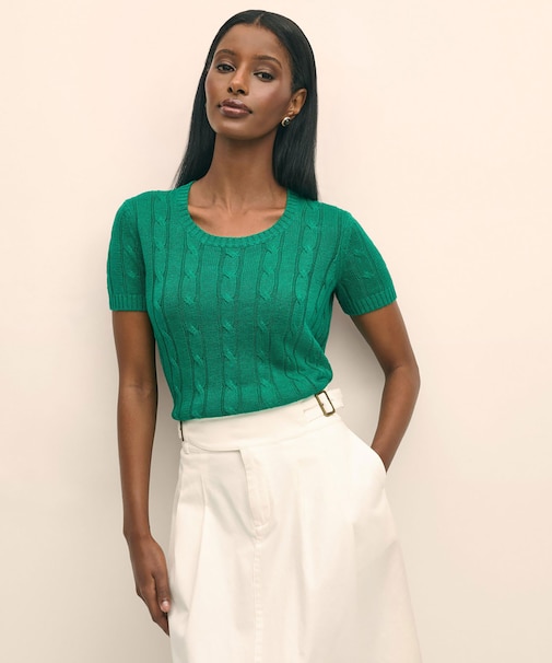 リネン ケーブル ショートスリーブセーター