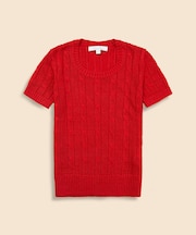 リネン　ケーブル　ショートスリーブセーター