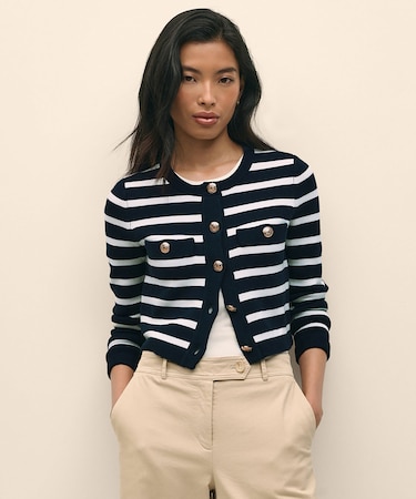 スーピマコットン　GFメタルボタン　マリナーストライプ　ニットジャケット
