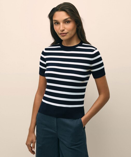 スーピマコットン マリナーストライプ ショートスリーブセーター