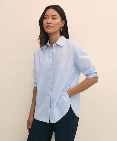 コットンポプリン　リラックスフィット　ストライプシャツ