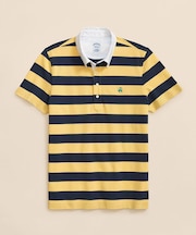 スーピマコットンストレッチ　ピケ　GFロゴ　ストライプ　ポロシャツ